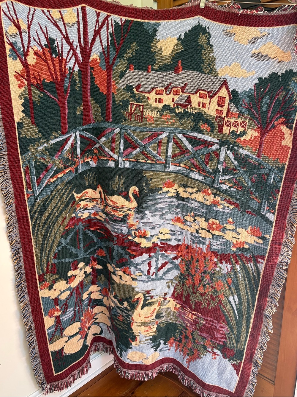 Vintage Goodwin Weavers Swan Lake Throw Blanket